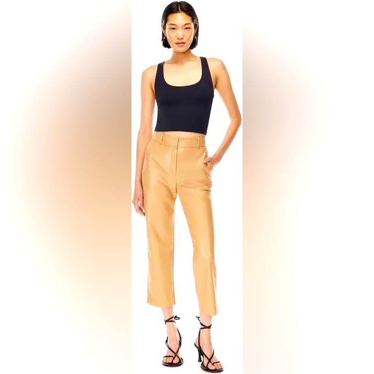 Babaton Aritzia Command Faux Leather Tan Pants Woman’s 4